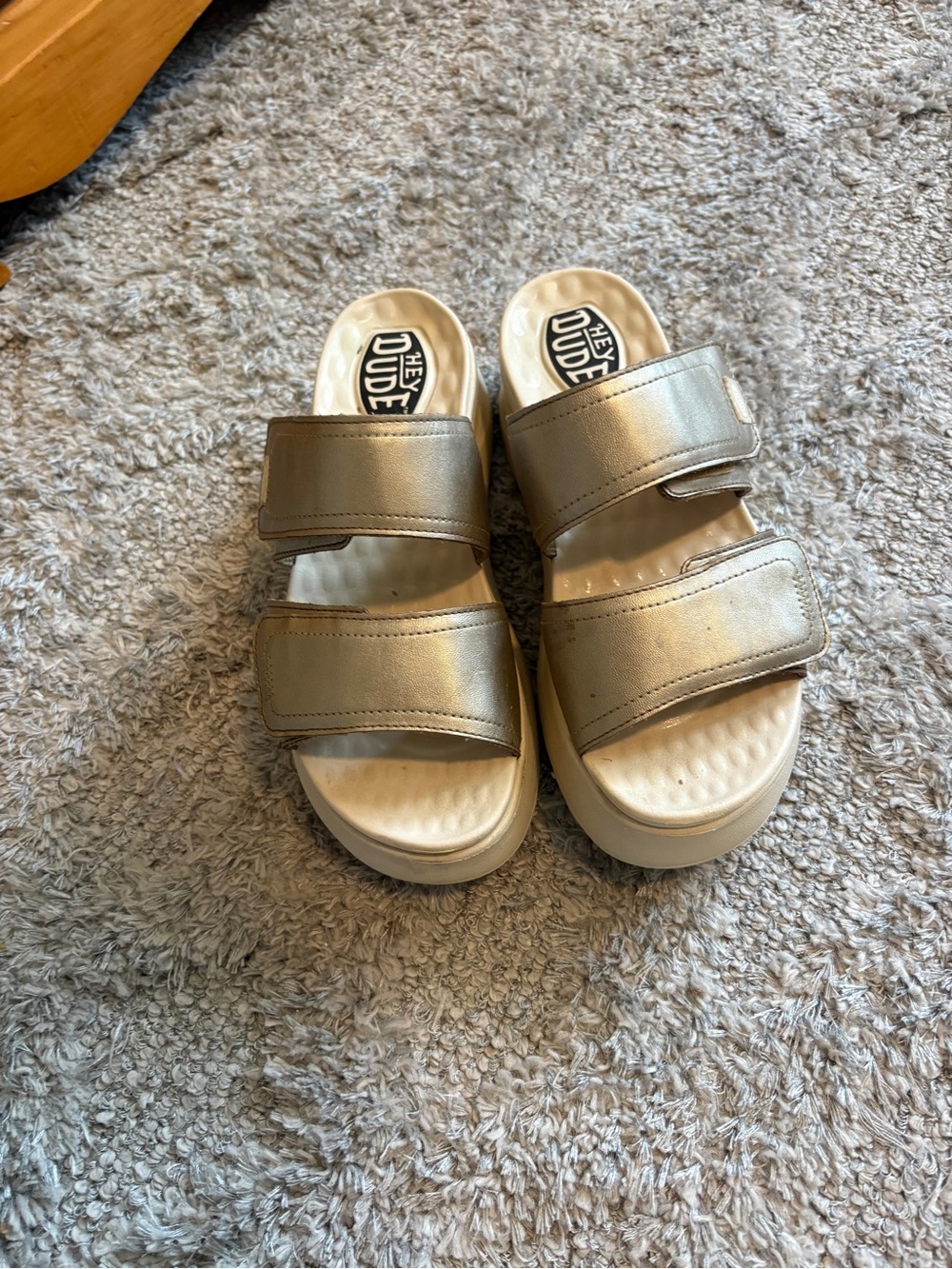 Hey Dude Women's Metallic Gold Platform Slide Sandals